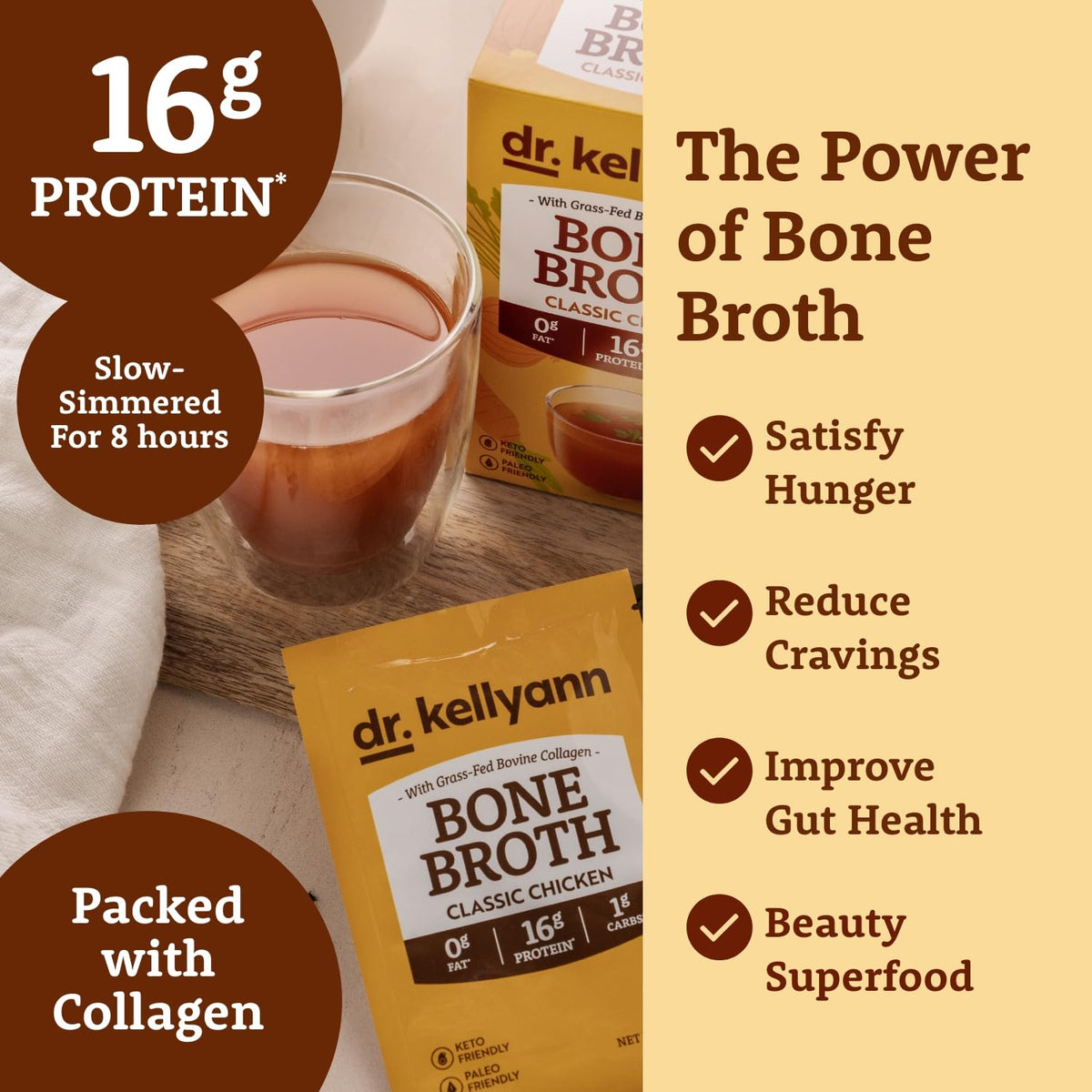 Bone Broth Powder Packets Classic Chicken Flavor 70 servings W2360