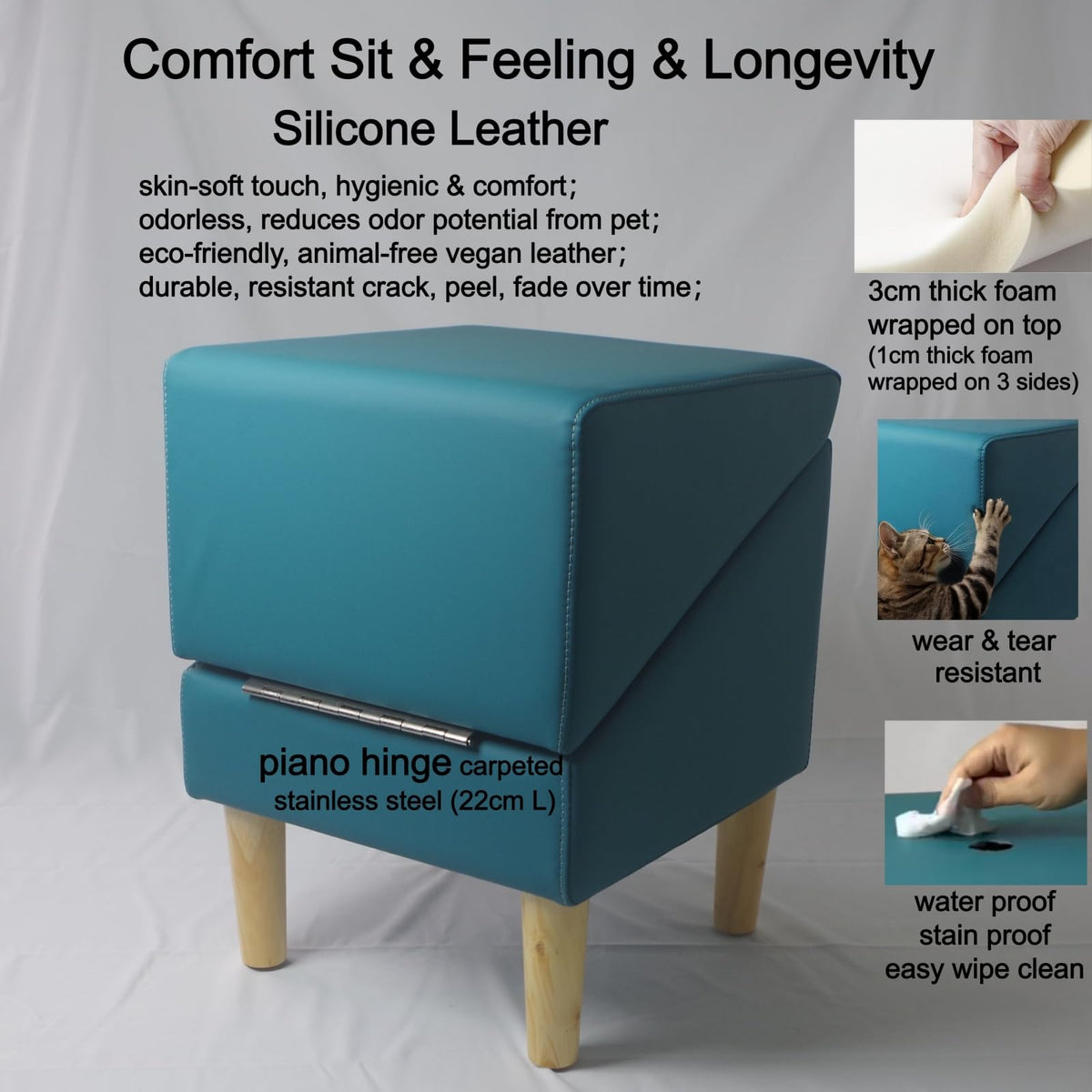 Foldable Dog Cat Stair Ramp Solid Wood Ottoman 18in H A4494