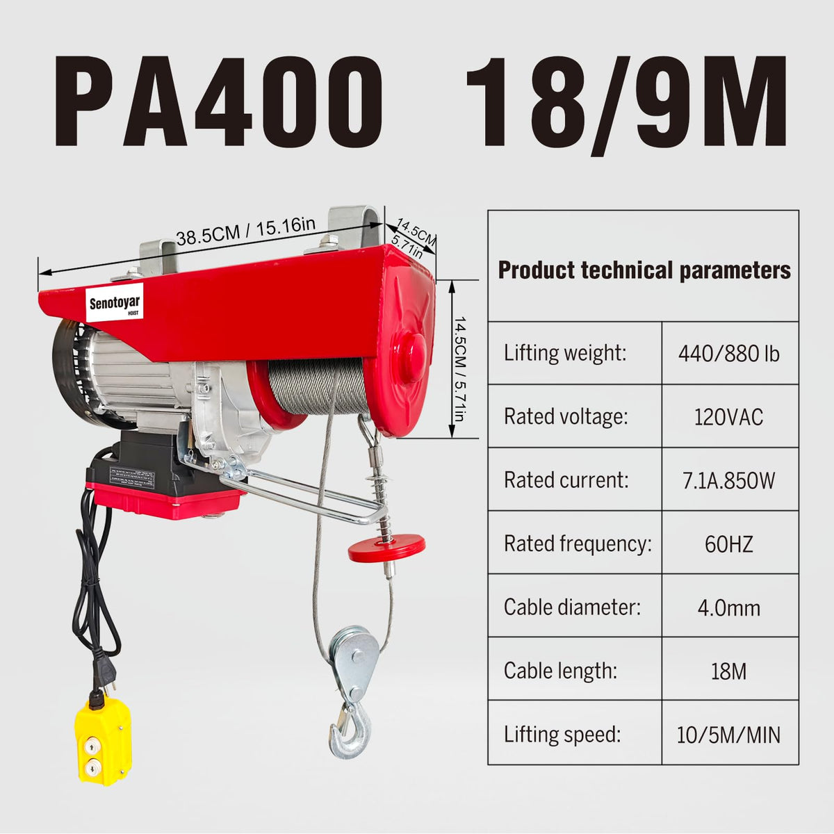 880lbs Electric Hoist Winch with Wireless Control H363924