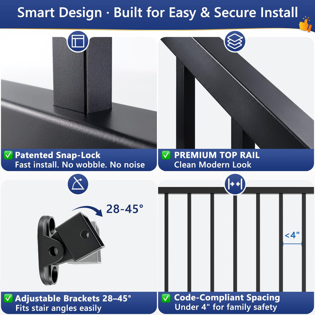 6 ft W Real Aluminum Stair Railing Kit S914