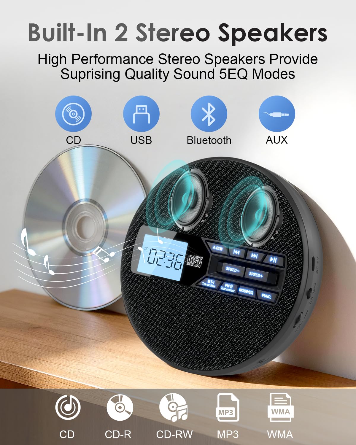 Portable CD Player with Bluetooth & FM Transmitter Z87269