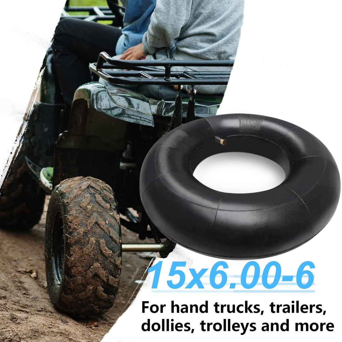 2 Pack 15x6.00-6" Inner Tire Tube with TR-13 Straight Valve Stem O380