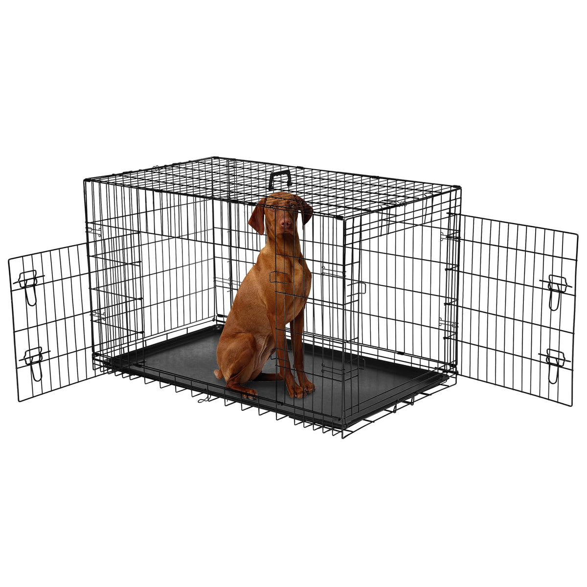 48 Inch Foldable Metal Dog Crate with Divider Panel J49819