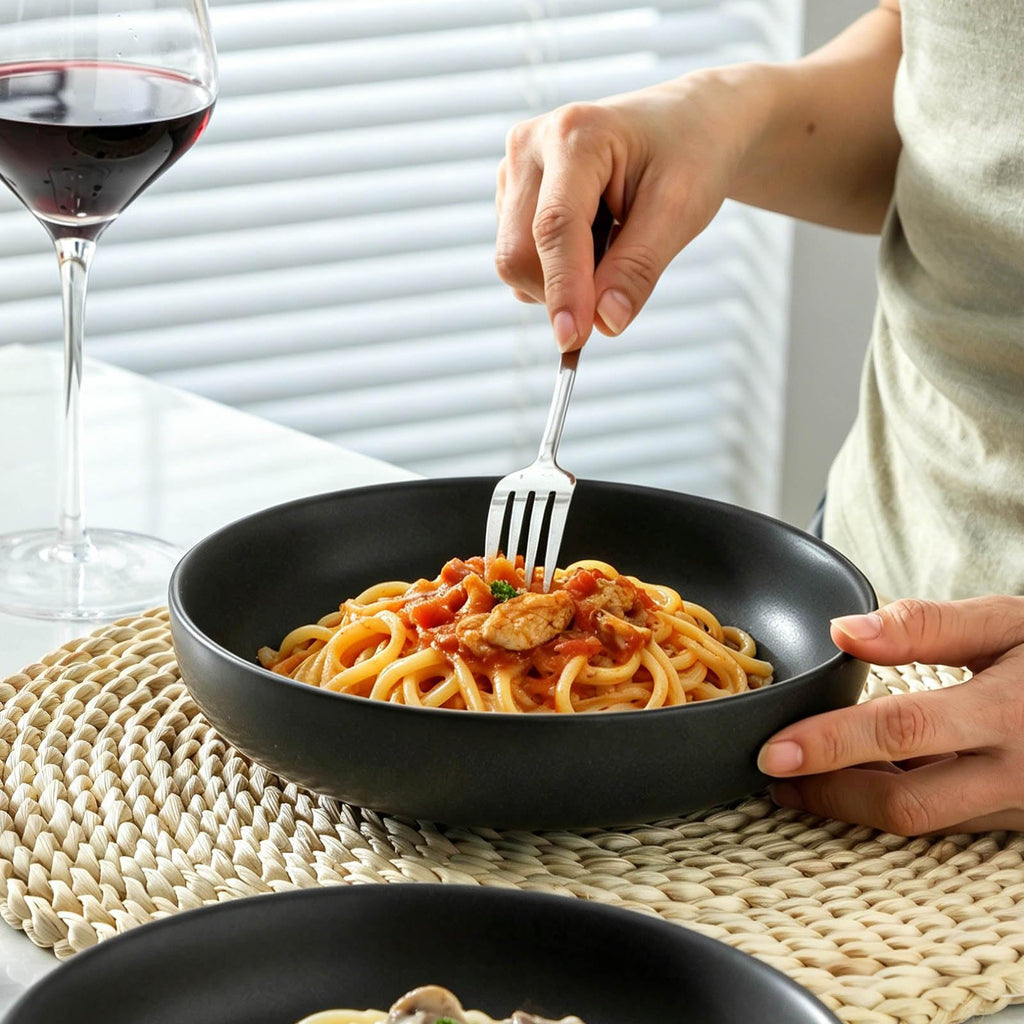 34 oz Stoneware Pasta Bowls Set of 4, Matte Black G562406