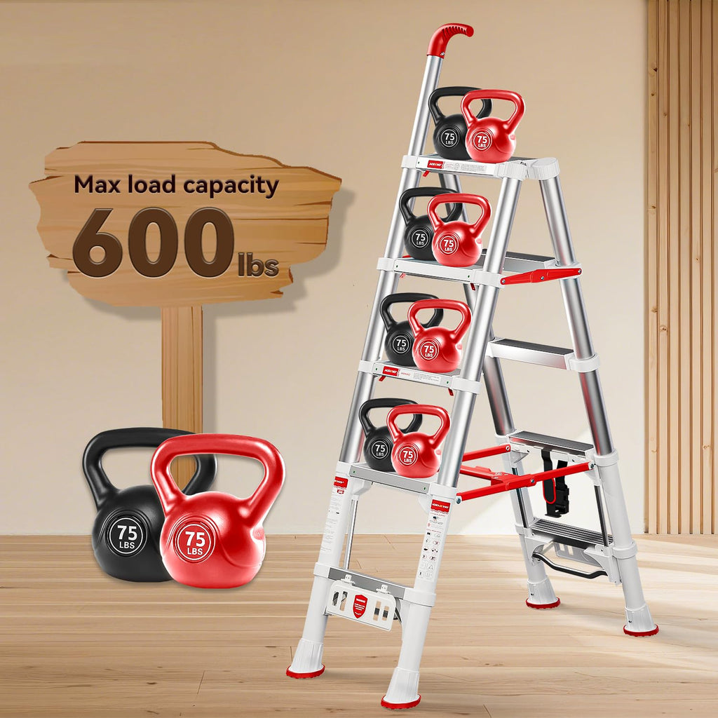 Telescoping Extension Ladder, 4.4FT Folding Step Stool, Aluminum 5 Step Ladder 600lbs Capacity C172700
