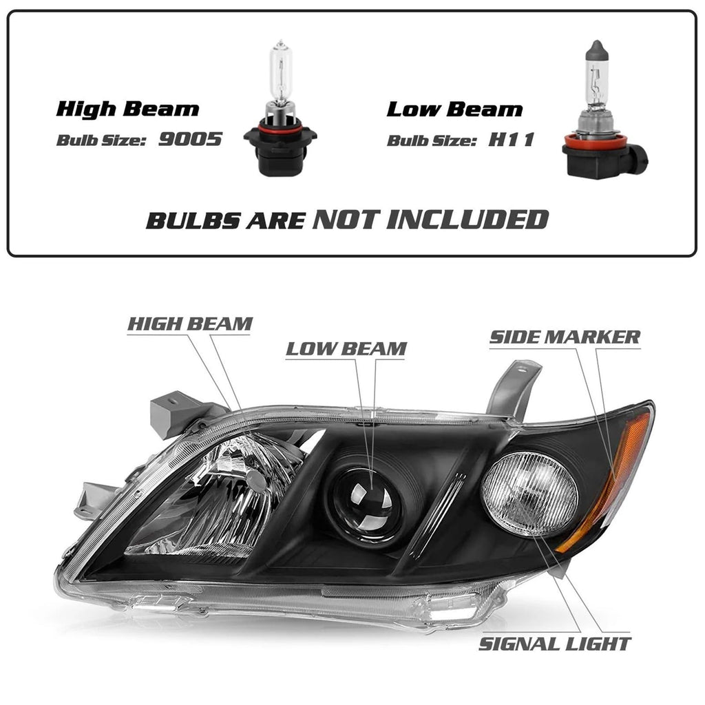 Toyota Camry Front Bumper Headlight Black Housing 1 Pair O874203