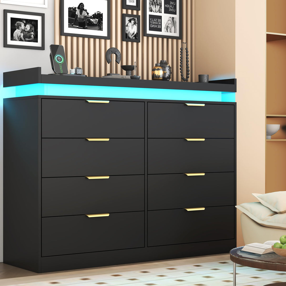 Black 8 Drawer Wood Dresser E942543