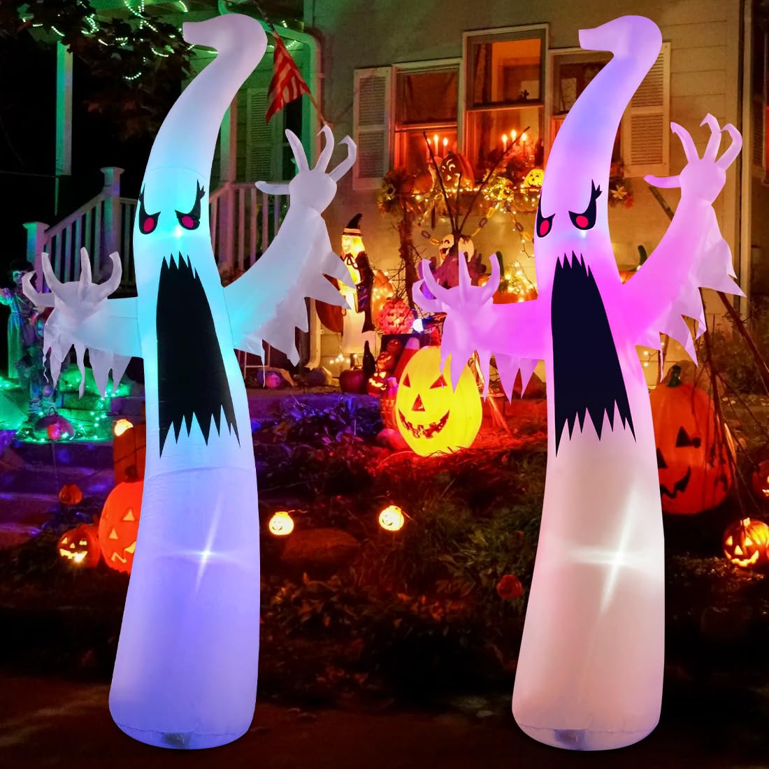 6 FT Halloween Inflatable Ghost with Built-in Colorful LEDs L156