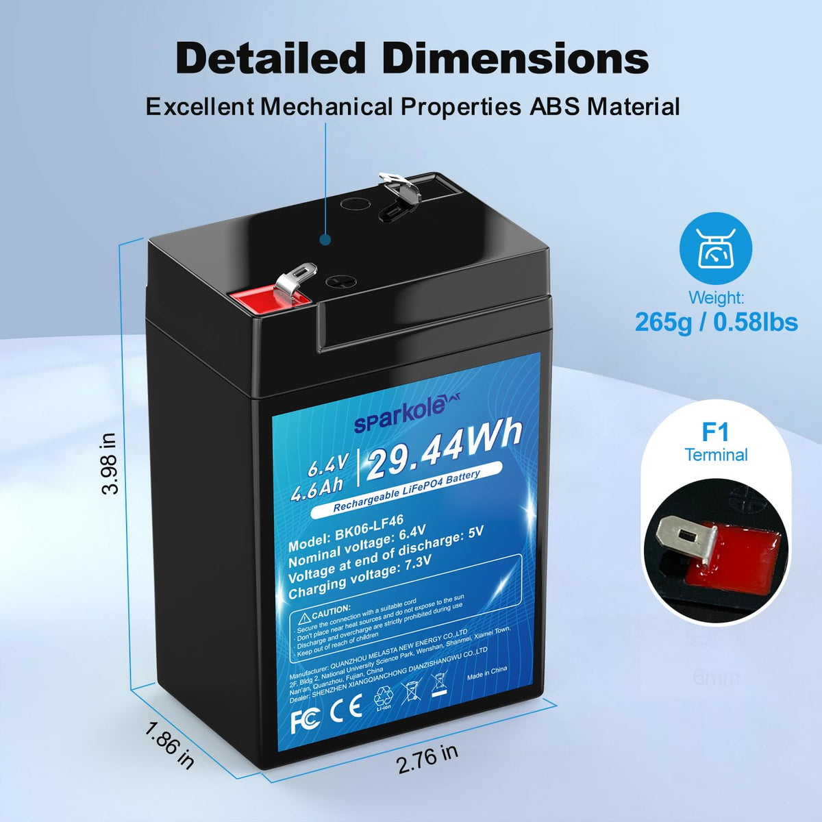 6.4V 4.6Ah LiFePO4 Battery F3098