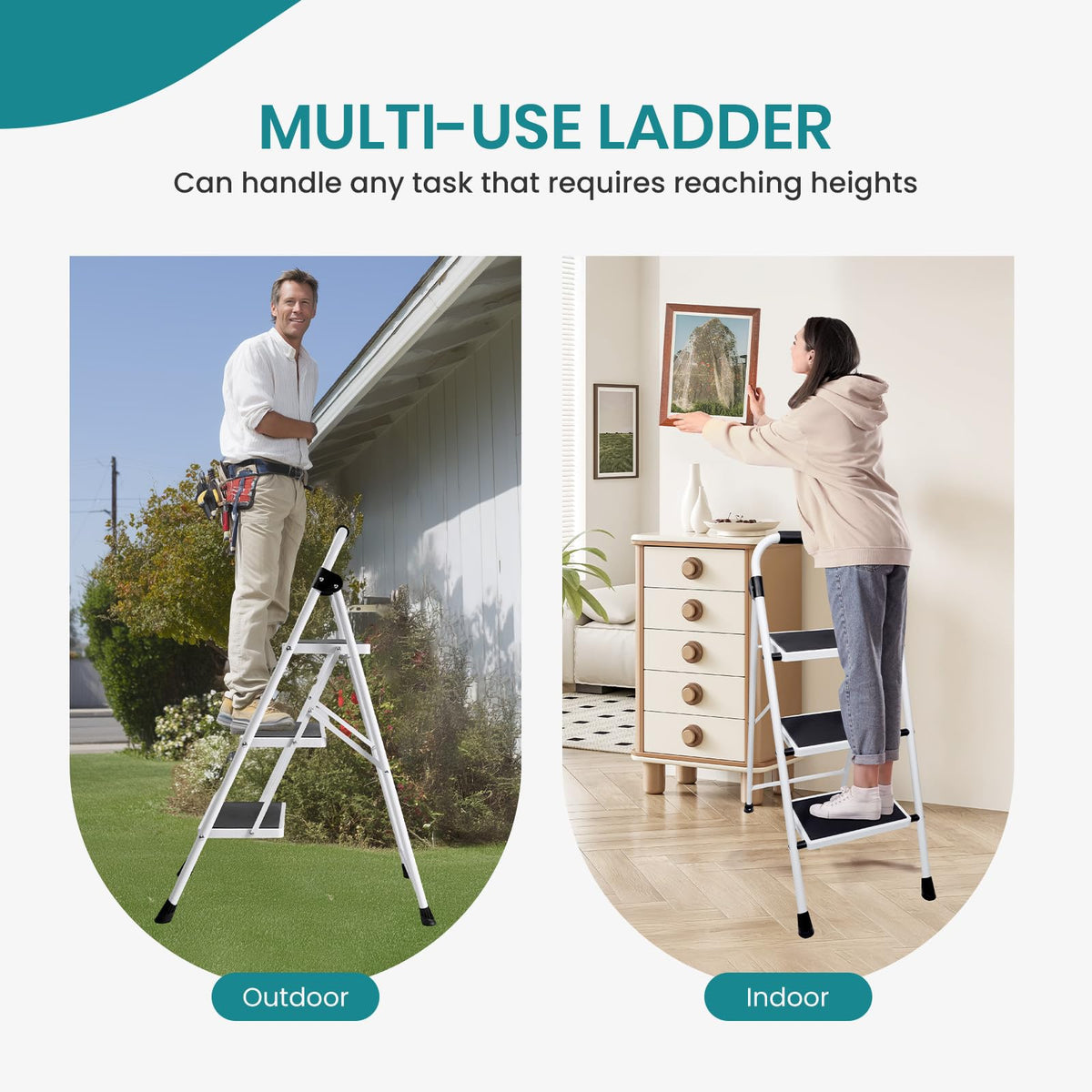 3 Step Ladder with Anti-Slip Pedal & Handrail Y91949