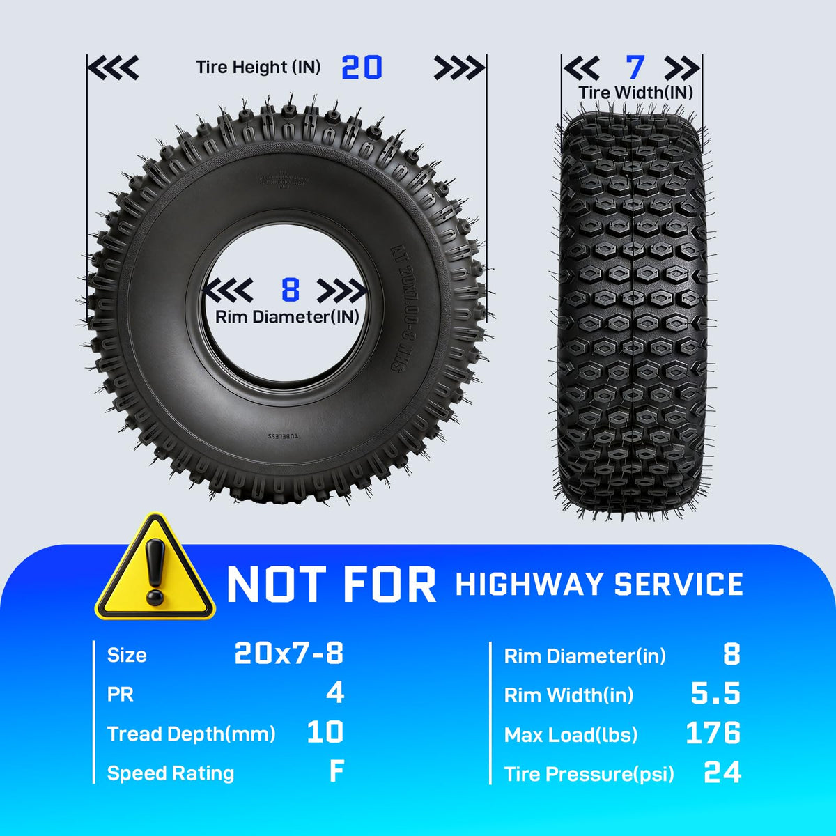 Set of 2 20x7-8 All-Terrain Tires V3175