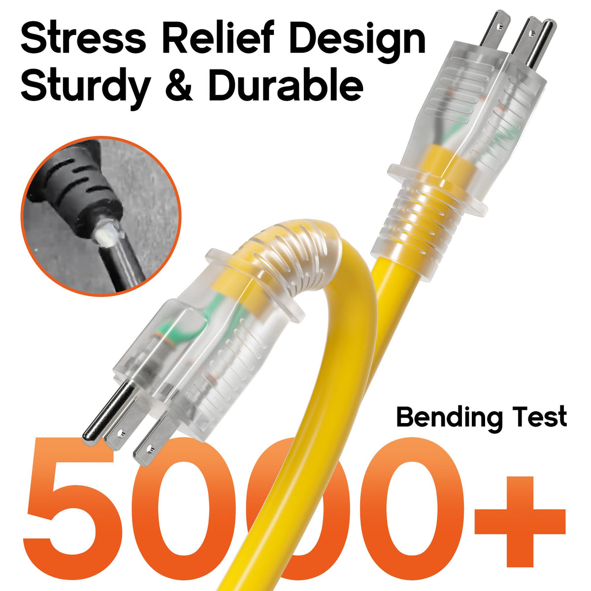 100FT Heavy Duty Outdoor Extension Cord Waterproof Yellow A638