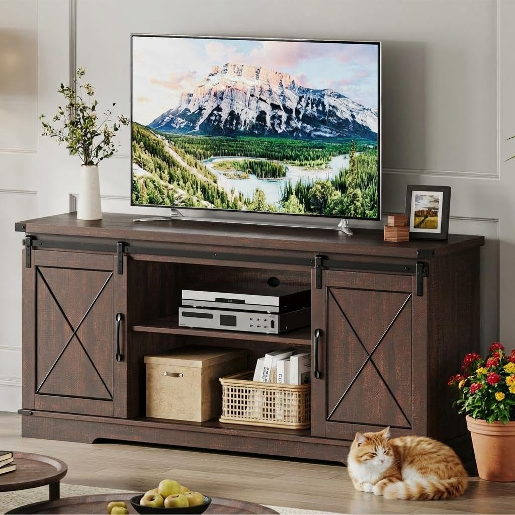 Farmhouse TV Stand with Sliding Barn Doors O329