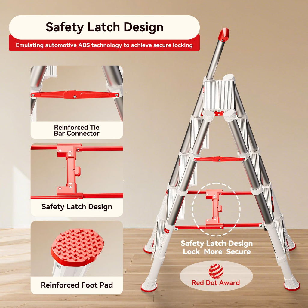Telescoping Extension Ladder, 4.4FT Folding Step Stool, Aluminum 5 Step Ladder 600lbs Capacity C172700
