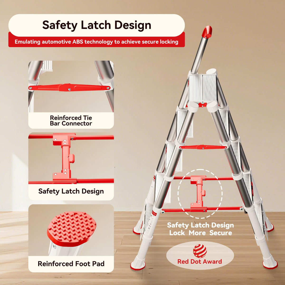 Telescoping Extension Ladder, 4.4FT Folding Step Stool, Aluminum 5 Step Ladder 600lbs Capacity C172700