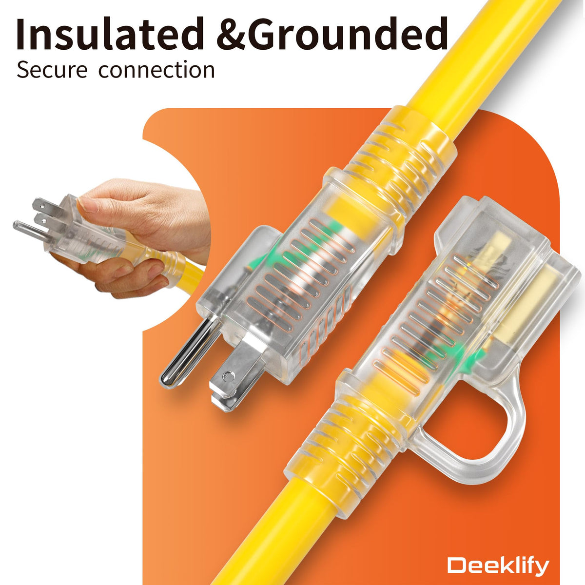 100FT Heavy Duty Outdoor Extension Cord Waterproof Yellow A638