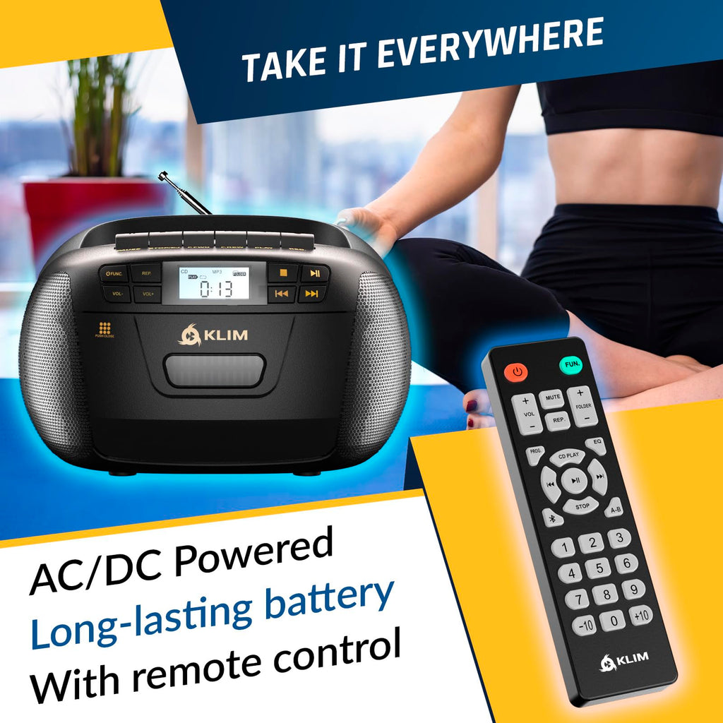 Black CD Cassette Player Boombox with Bluetooth and AM FM Radio J47158