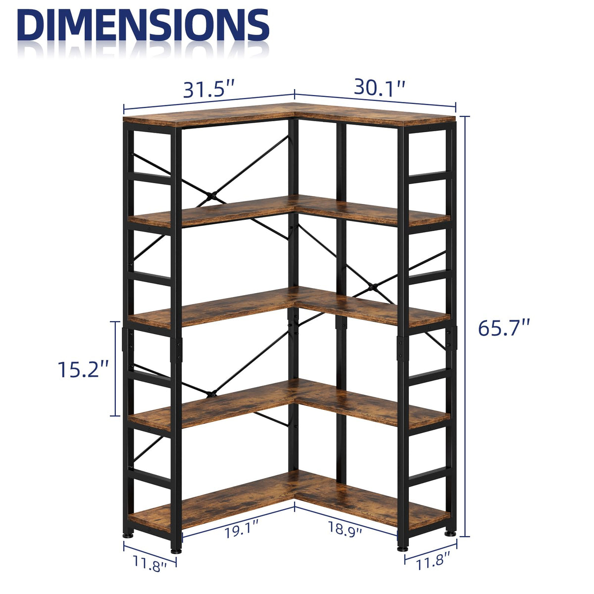 5-Tier L-Shaped Corner Bookshelf P724116