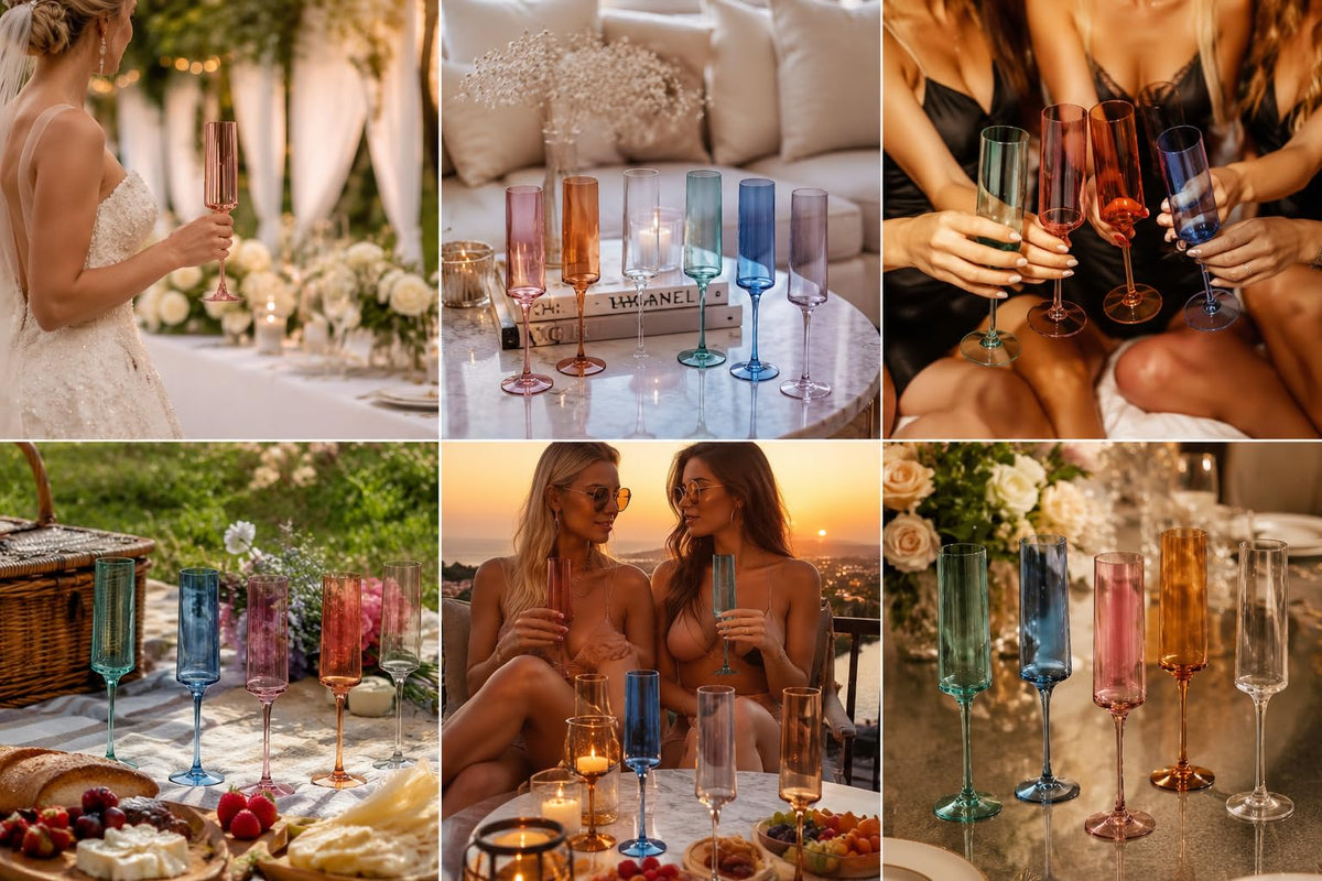 Colored Champagne Flute Stemmed Glasses Set of 6 6oz R57828