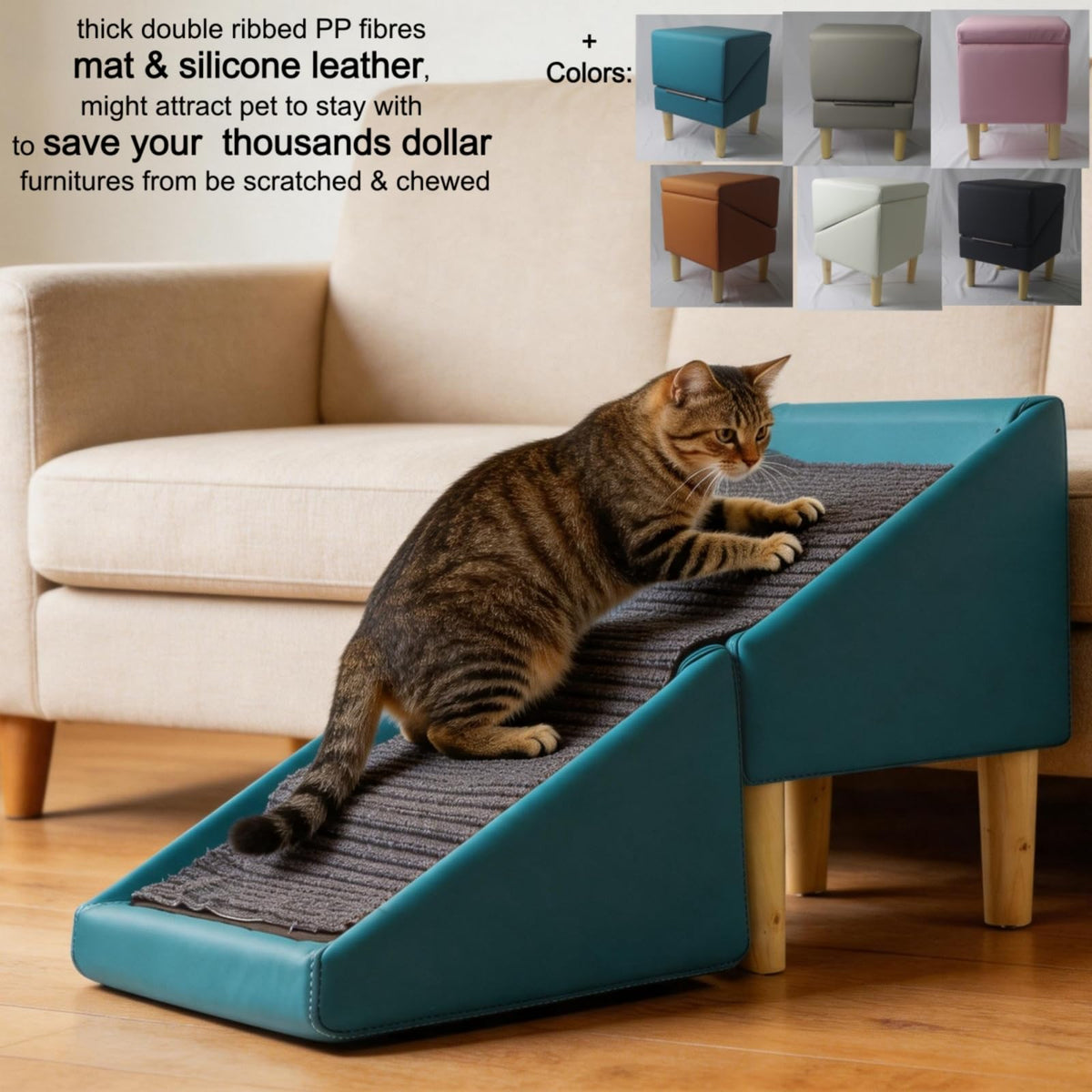 Foldable Dog Cat Stair Ramp Solid Wood Ottoman 18in H A4494