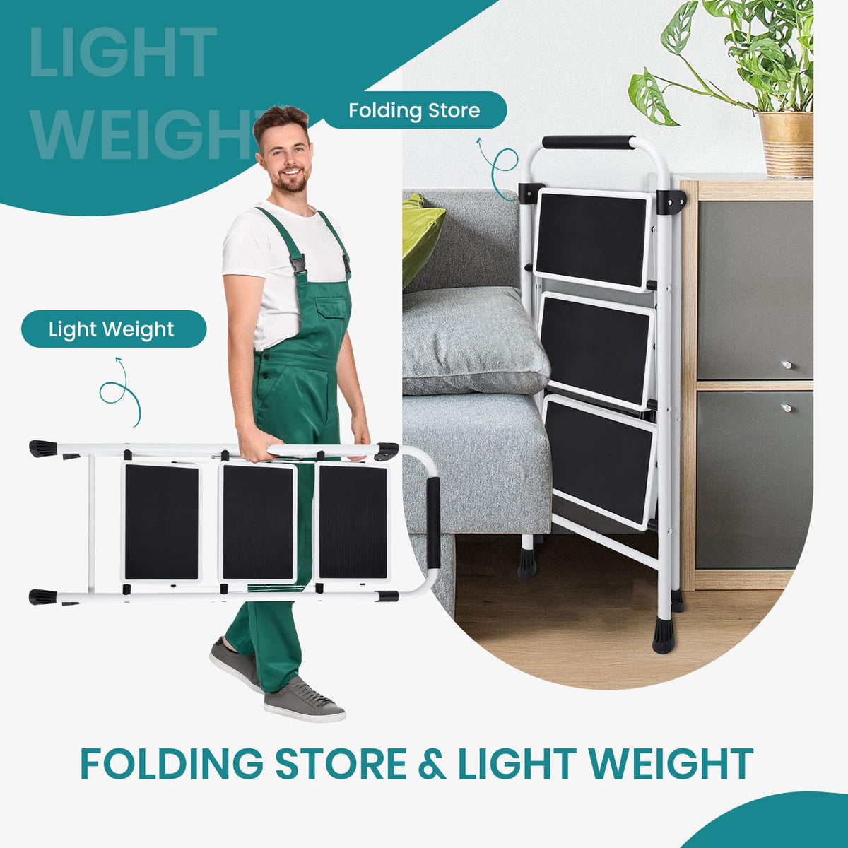 3 Step Ladder with Anti-Slip Pedal & Handrail Y91949