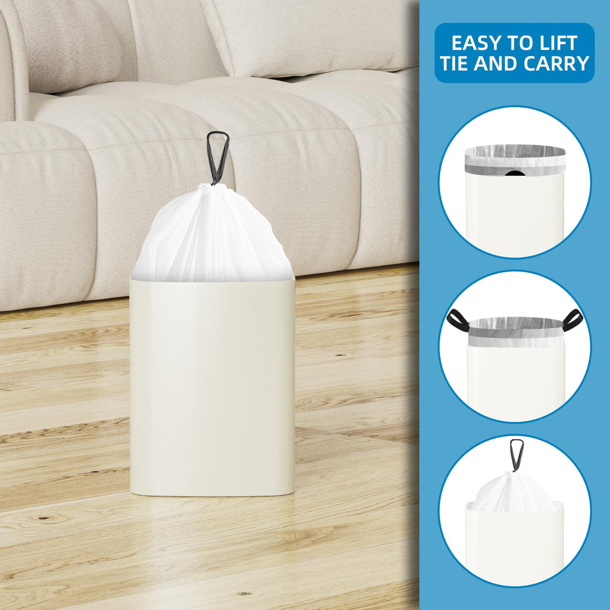 1.6 Gallon Mini Drawstring Trash Bags, 120 Counts White Trash Bin Liners H853837