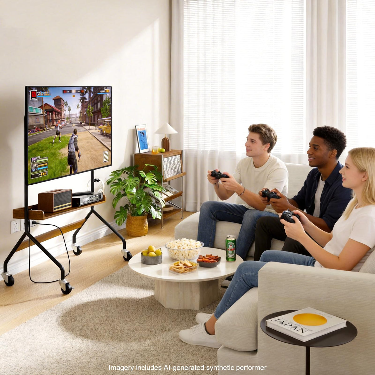 Rolling TV Stand with Power Outlet for 32-75 Inch TV W891