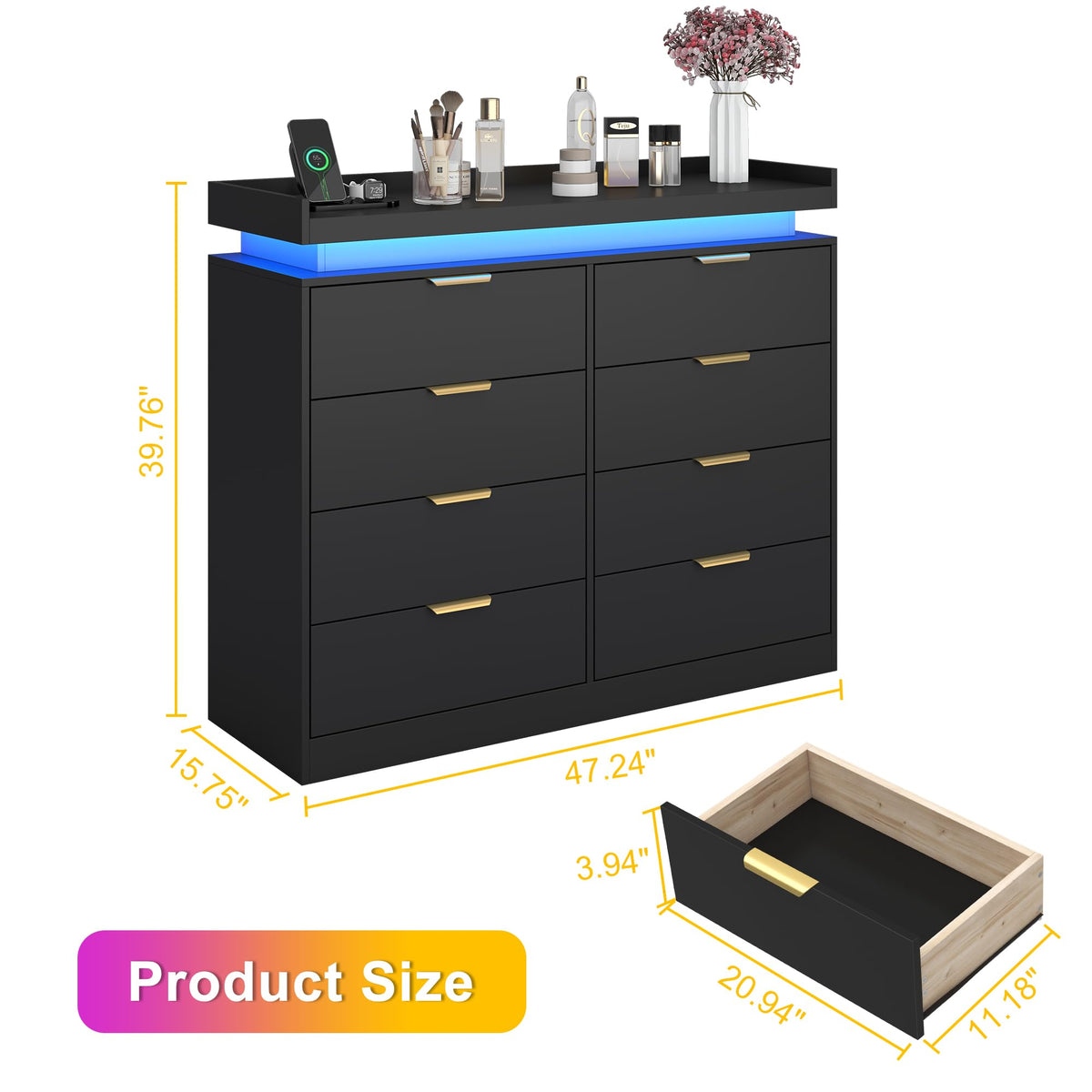 Black 8 Drawer Wood Dresser E942543