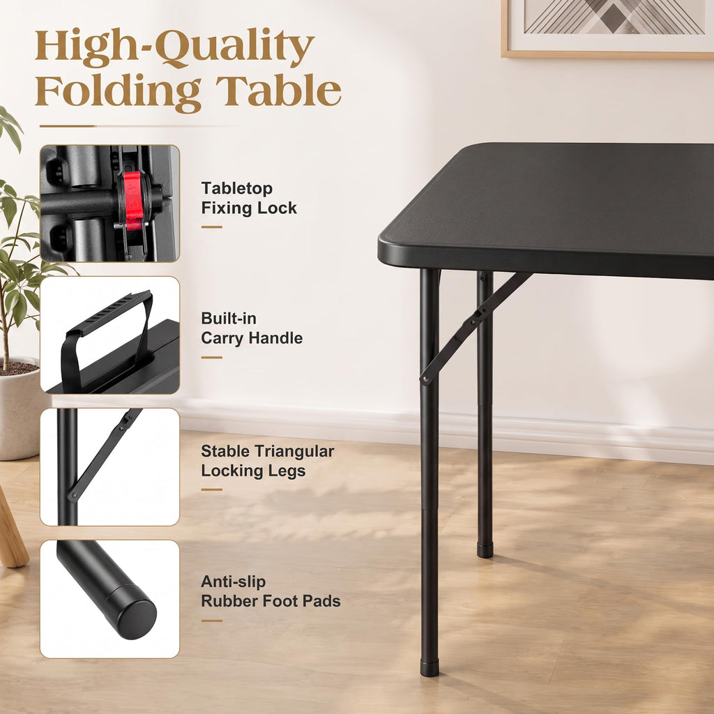 34" Square Folding Card Table with Built-in Handle, Black L8950