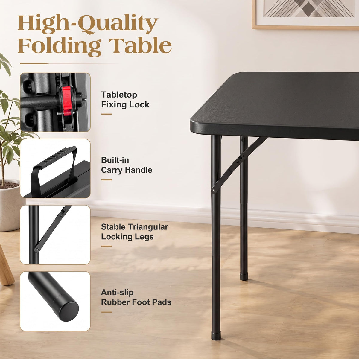 34" Square Folding Card Table with Built-in Handle, Black L8950