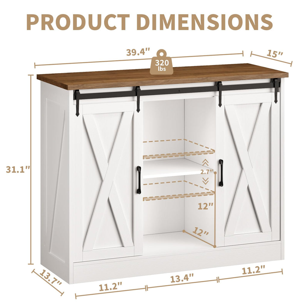 Rustic White Coffee Bar Cabinet with Sliding Barn Doors K512651