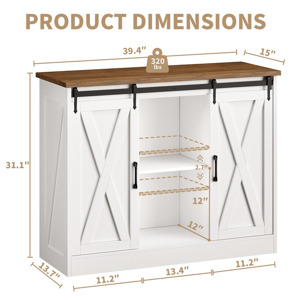 Rustic White Coffee Bar Cabinet with Sliding Barn Doors K512651