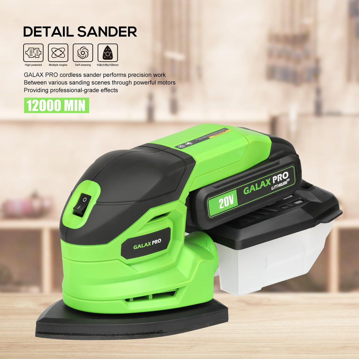 Cordless Detail Sander 2.0Ah Battery, 20 Pcs Sandpapers M372060