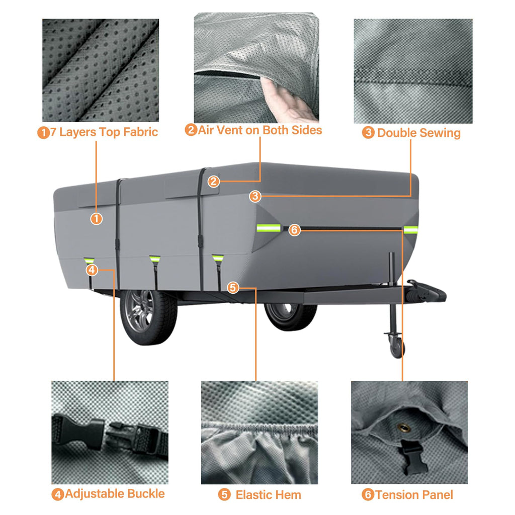 12'-14' 7 Layers Waterproof Breathable Pop Up Folding Camper Cover Y83362