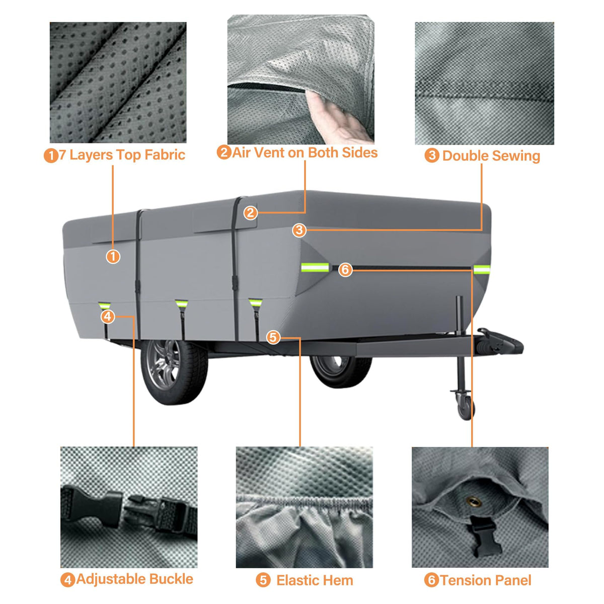 12'-14' 7 Layers Waterproof Breathable Pop Up Folding Camper Cover Y83362