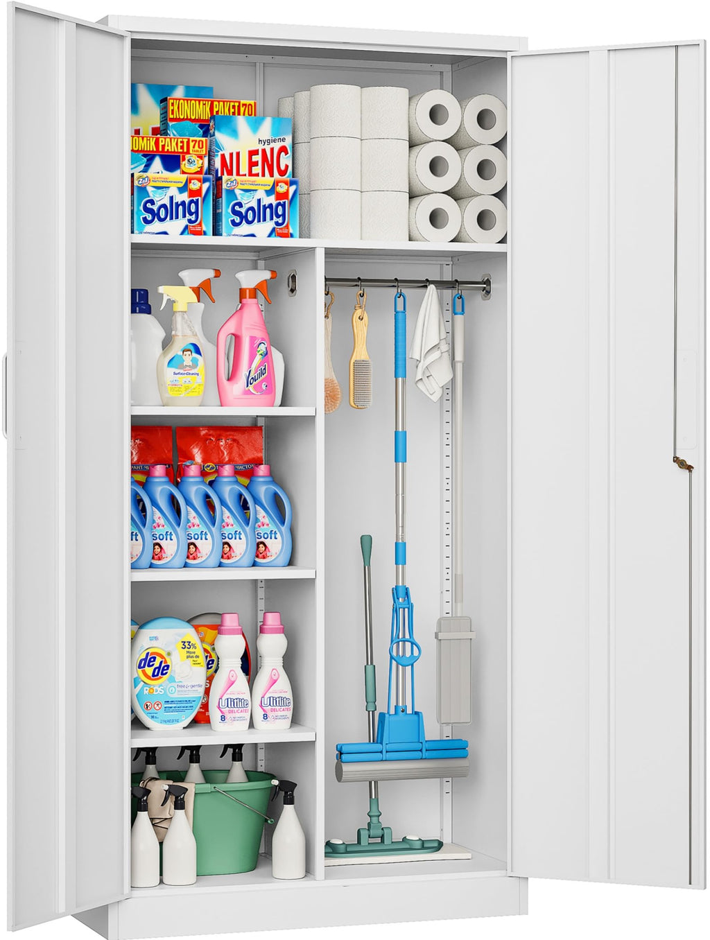 White Metal Storage Cabinet with Hanging Rod and Lock L92996