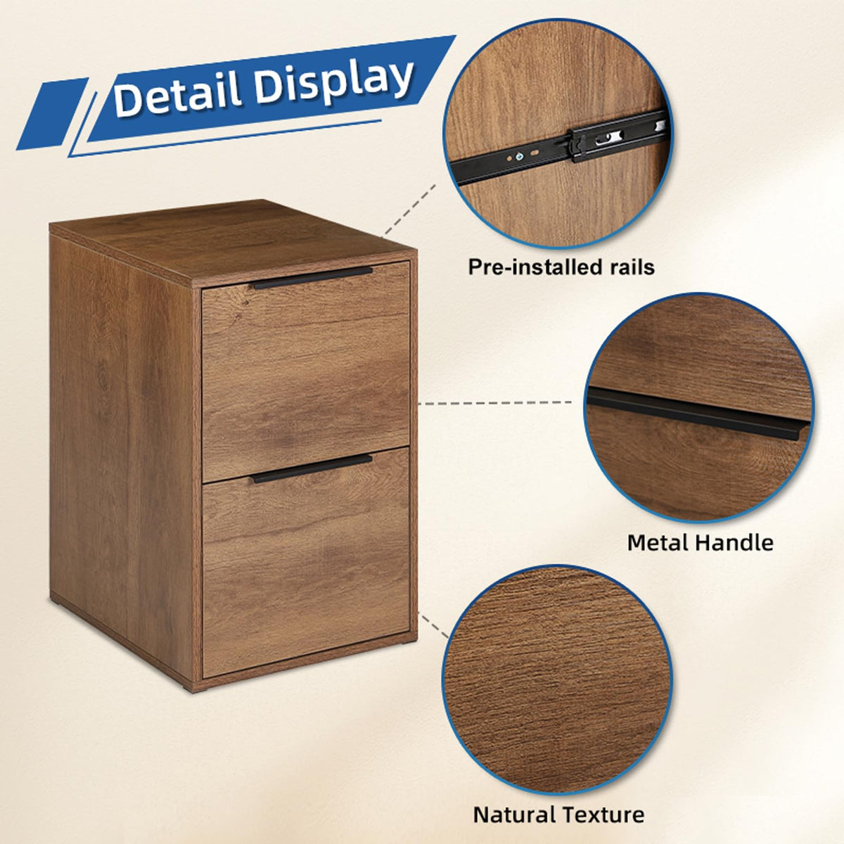 2 Drawer Wood File Cabinet with Hanging Bars V318
