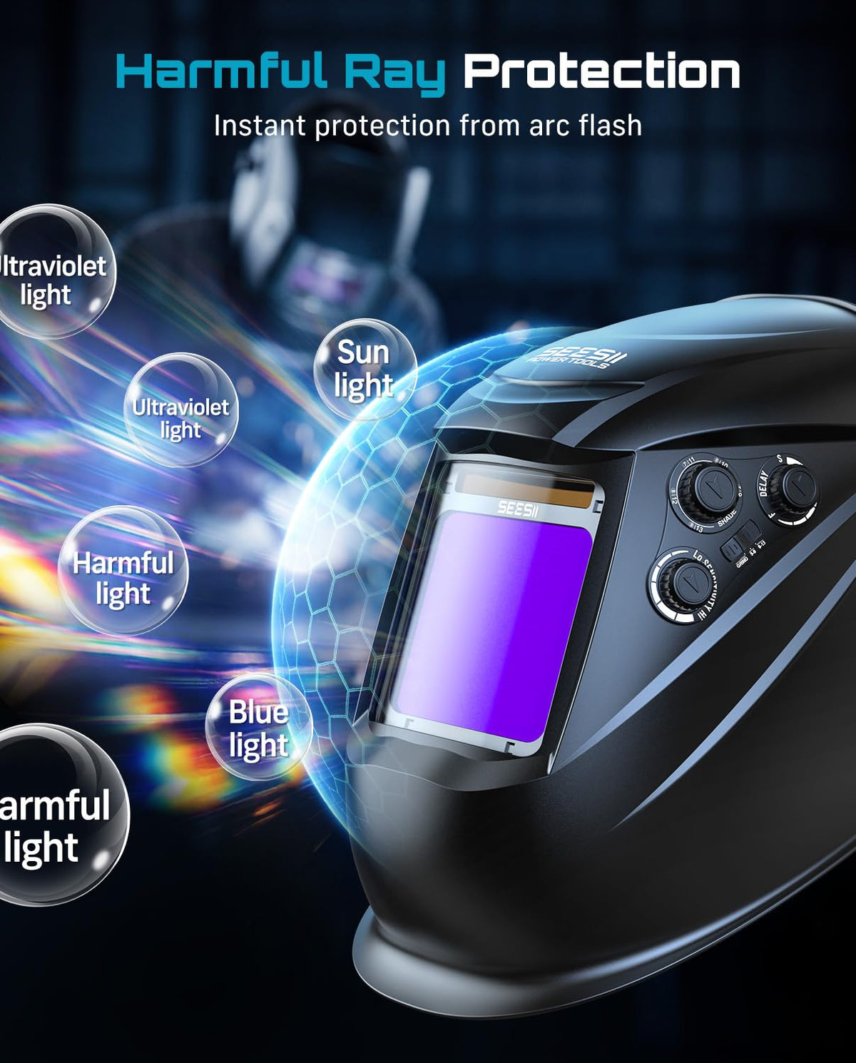 Large View Auto Darkening Welding Helmet with Welding Gloves D3839