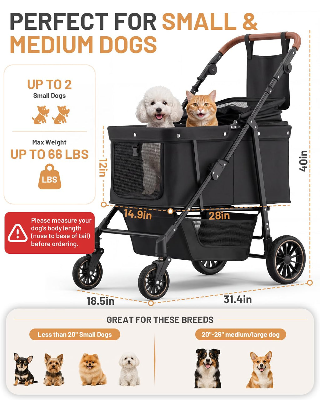 Foldable Ventilated Dog Stroller with Canopy Z49030