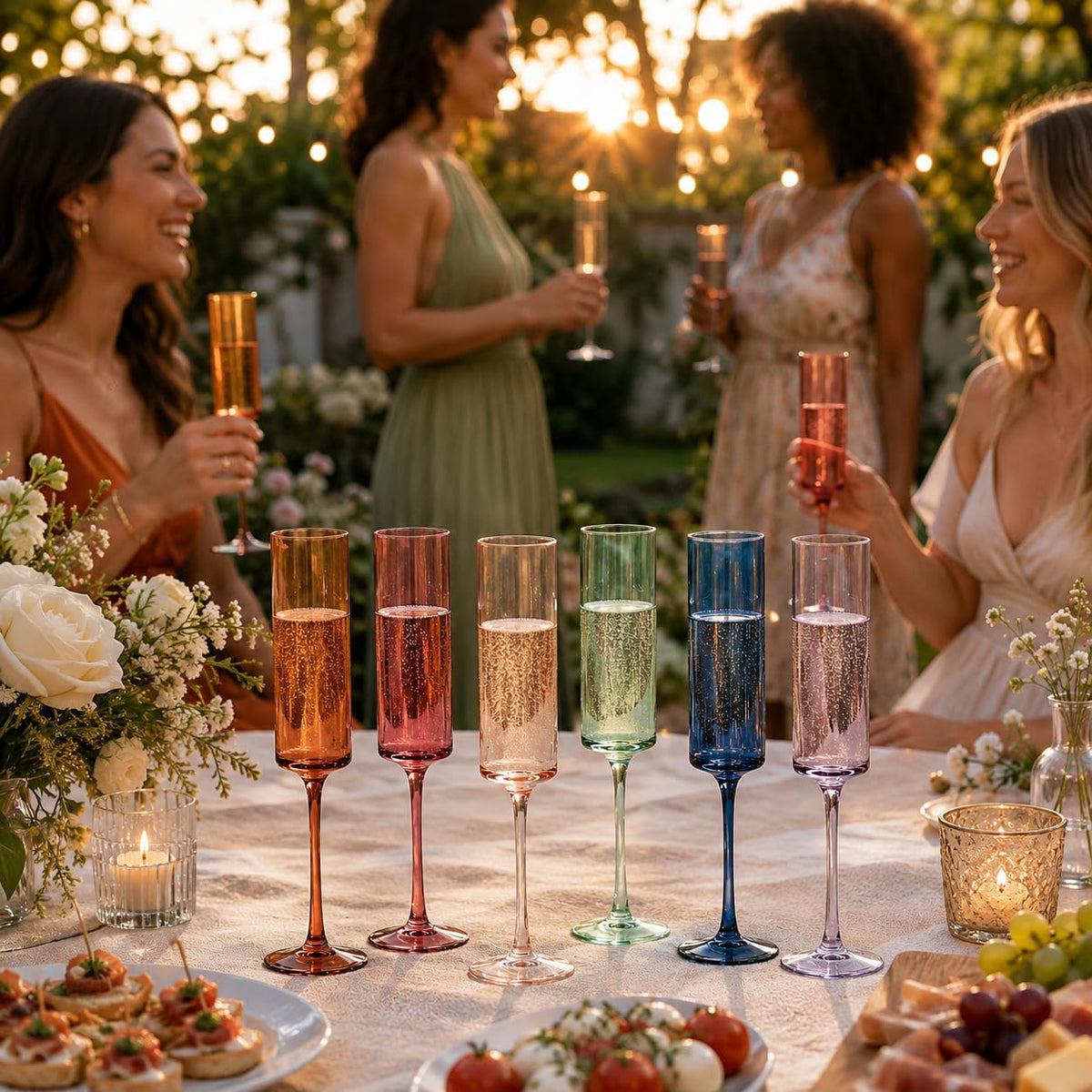 Colored Champagne Flute Stemmed Glasses Set of 6 6oz R57828