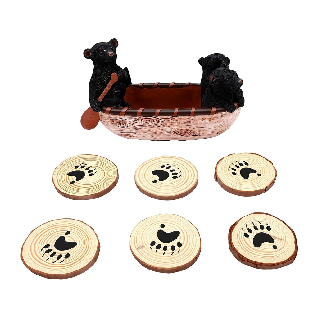 Set of 6 Black Bear Coaster Set with Canoe Holder P64906
