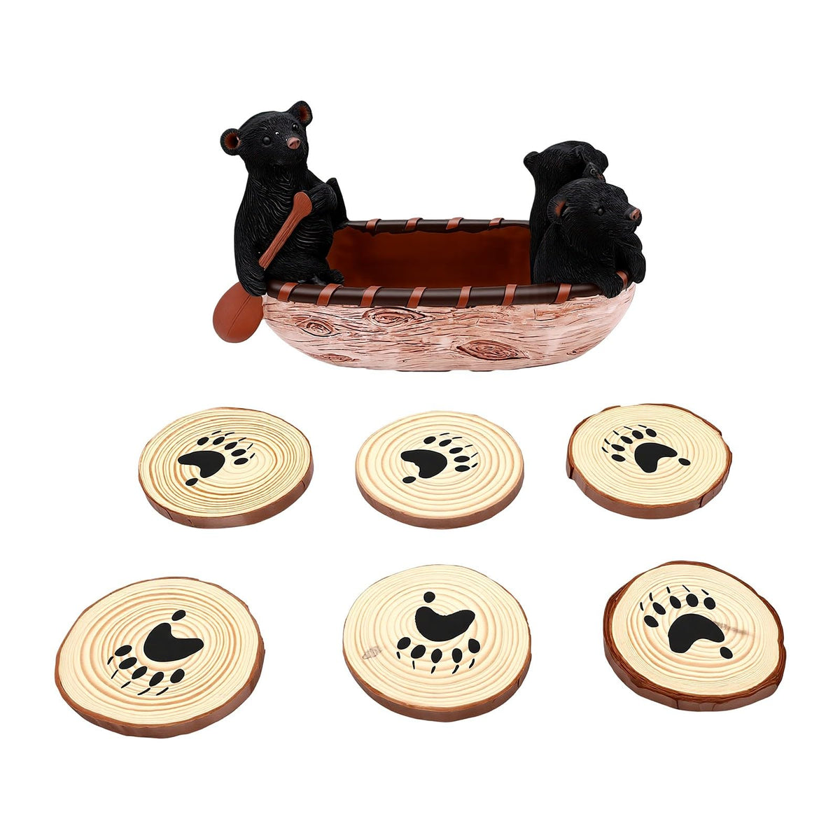 Set of 6 Black Bear Coaster Set with Canoe Holder P64906
