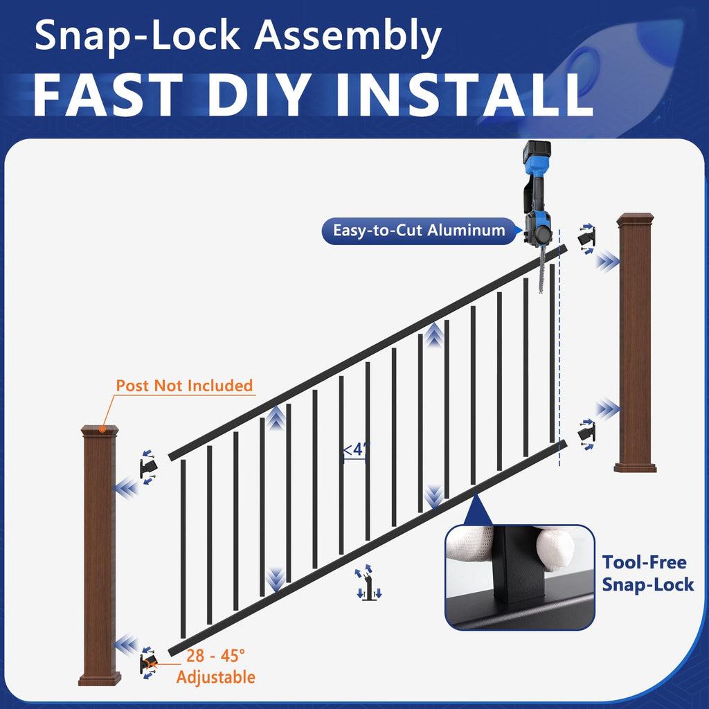 6 ft W Real Aluminum Stair Railing Kit S914