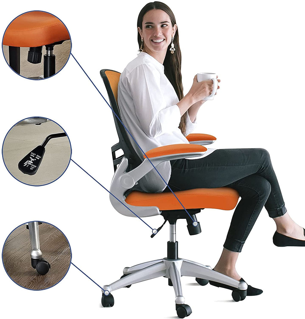 Orange Mesh Back Vinyl Seat Office Chair A5844