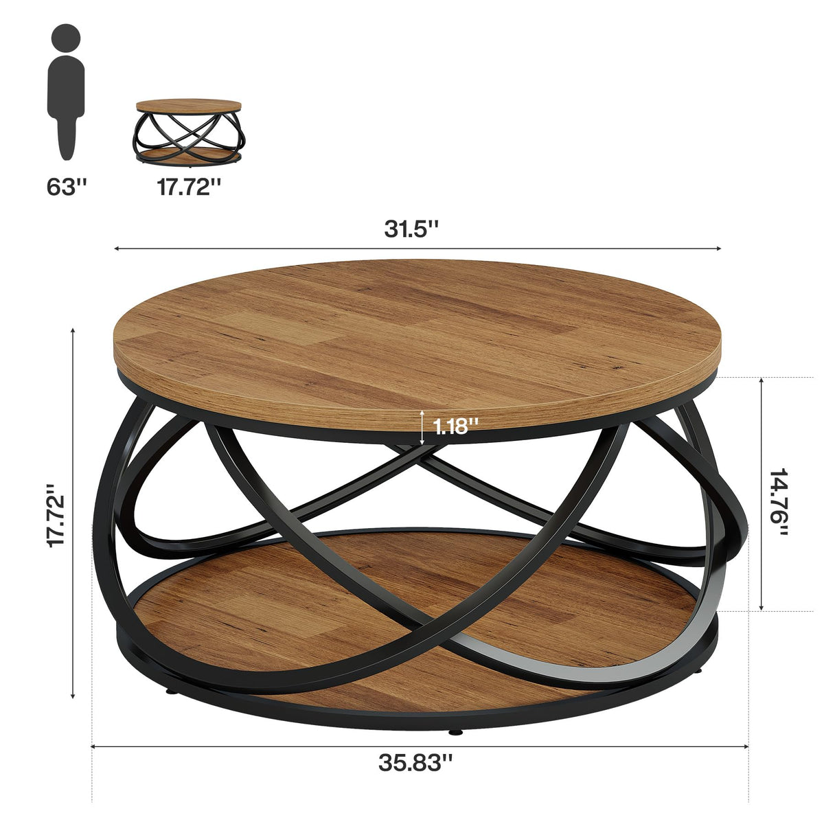2-Tier Round Coffee Table with Storage Shelf A4836