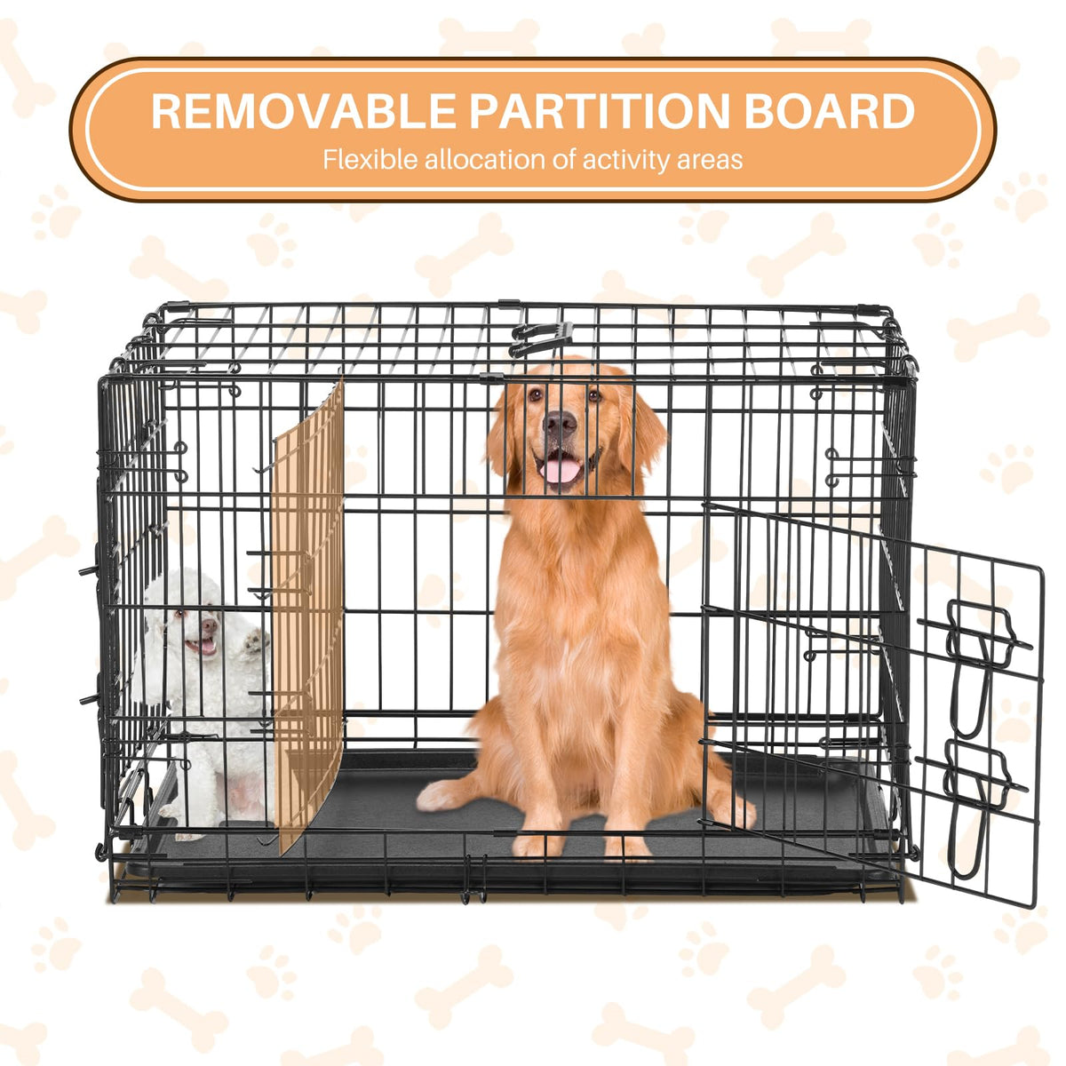 48 Inch Foldable Metal Dog Crate with Divider Panel J49819