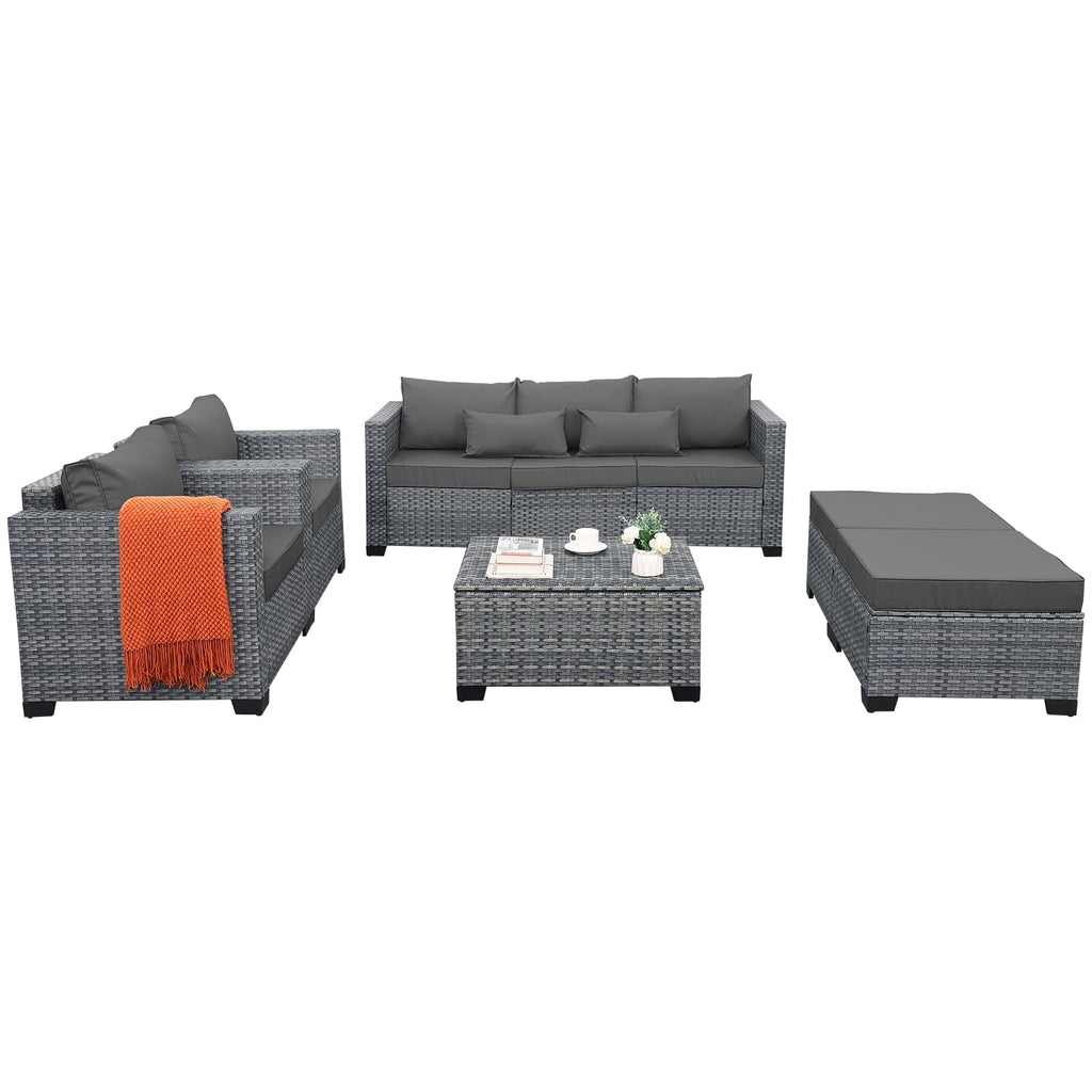 6 Pieces Wicker Patio Furniture Set Light Grey L390753
