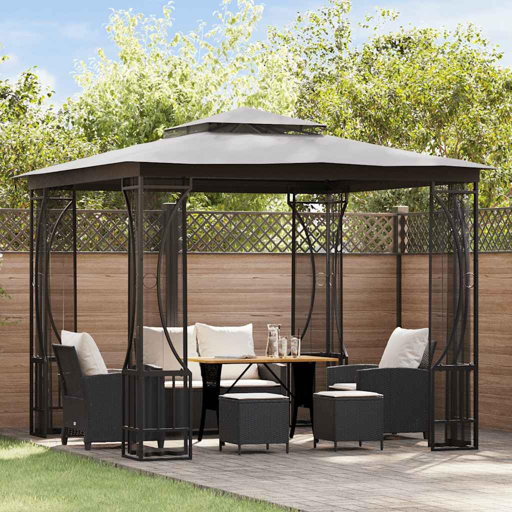 Steel Frame Gazebo with Nets, 9.8x9.8x8.7 ft Anthracite P92243