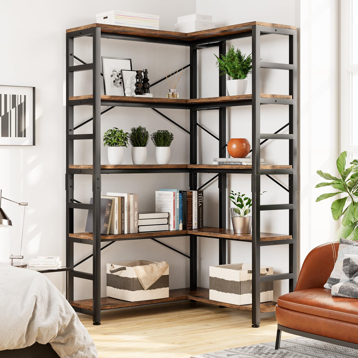 5-Tier L-Shaped Corner Bookshelf P724116