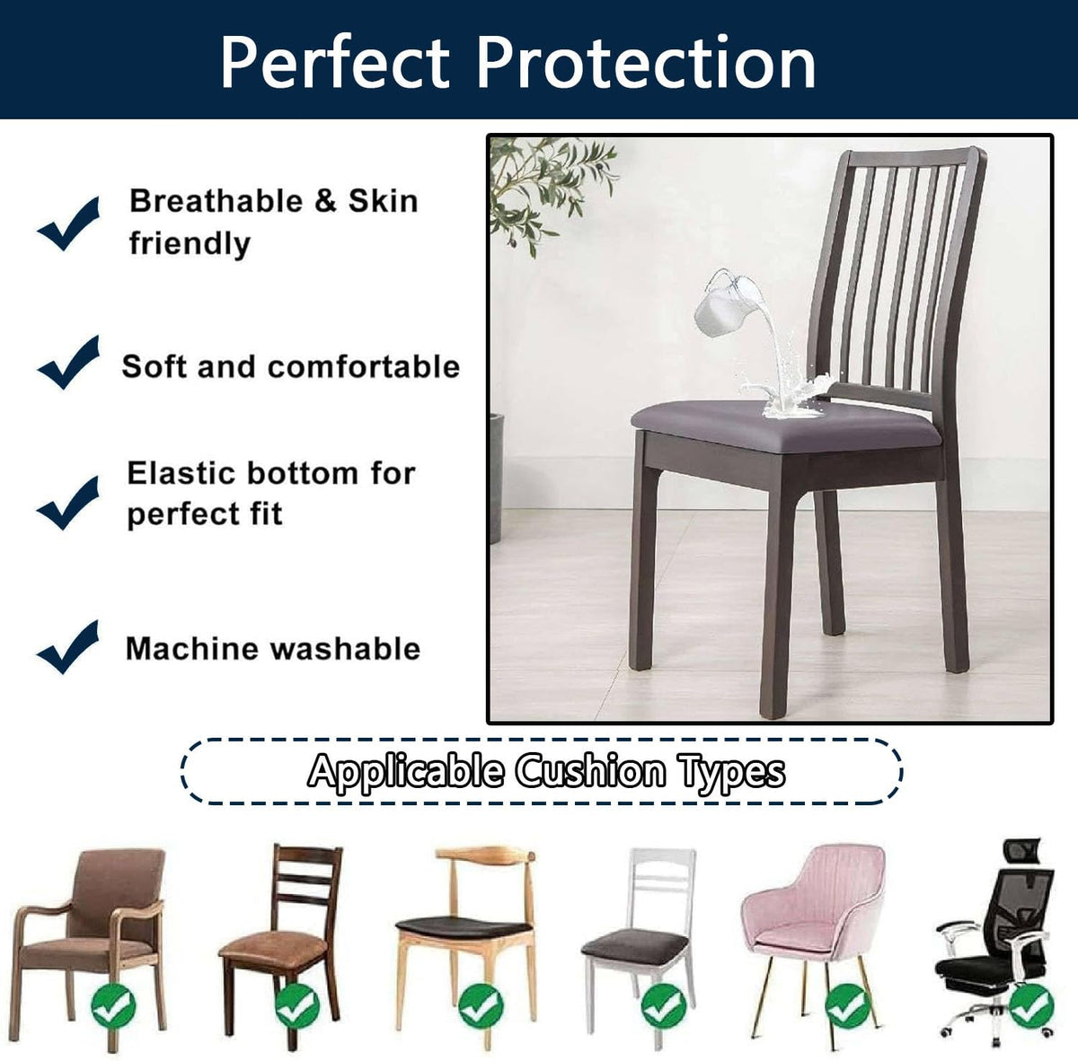 Waterproof PU Leather Chair Seat Covers Set of 6 U280